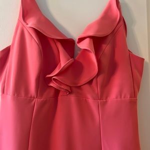 Pink Bardot MIDI Dress with ruffle neckline